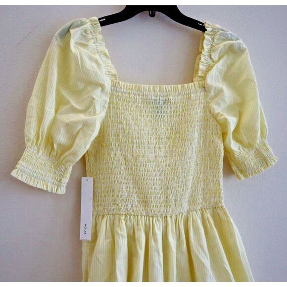 Aqua DI4622C-AQ Women's Sz S Yellow/White Striped Square Neck Smocked Dress - Picture 6 of 14